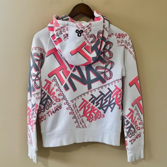 Tna| Aritzia| Fun Y2K White-Pink-Grey Graphic Zip-Up Classic Logo Hoodie Sz S - Picture 2 of 7